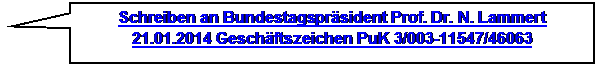 Rechteckige Legende: Schreiben an Bundestagsprsident Prof. Dr. N. Lammert
21.01.2014 Geschftszeichen PuK 3/003-11547/46063
